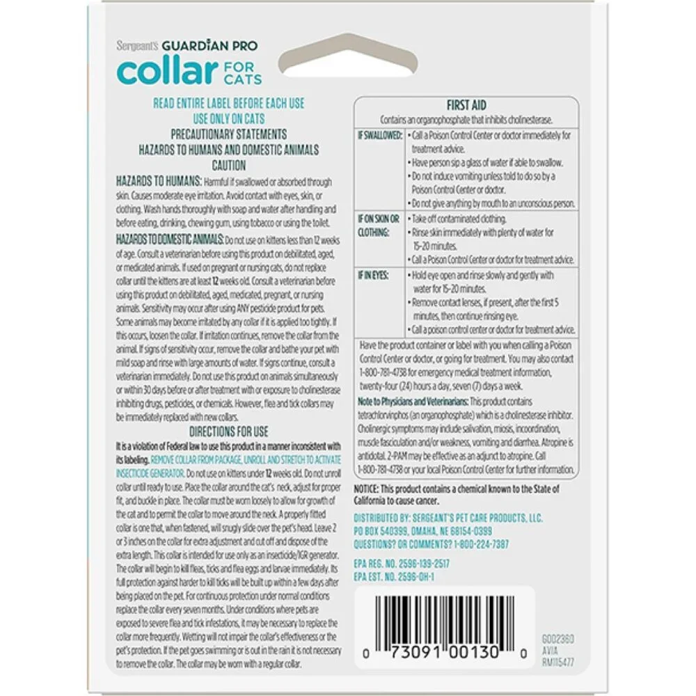 New Guardian Pro Flea and Tick Collar for Cats 1 Count Long Lasting Protection